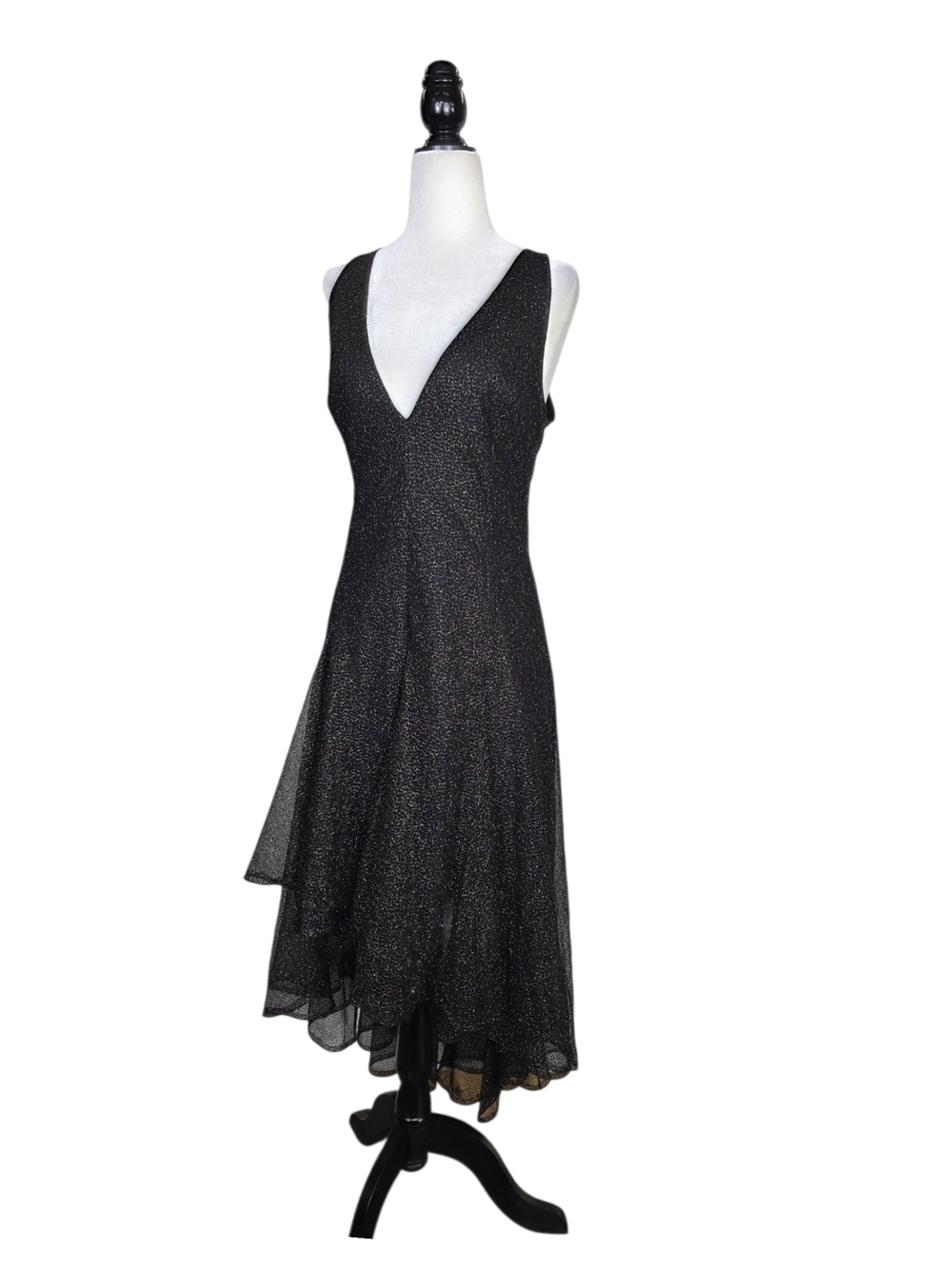 Halston Heritage V neck Black Evening Dress with Clean Silhouette